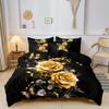 3Pcs Luxurious Golden Rose Butterfly Quilt/Doona/Duvet Cover Set - Soft, Breathable Bedding For Bedroom And Dorm Room Aesthetics