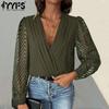 Women's Fashion Casual Solid Color Print Spring Autumn Long Sleeve V-Neck Bodysuits