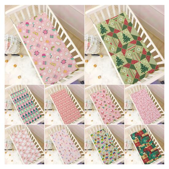 Рождественская простыня на матрас для детской кроватки Дед Мороз Рождественский носок Натяжная простыня для детской кроватки Чехол на матрас для детской кроватки с рождественской елкой для мальчиков и девочек Декор для детской кроватки