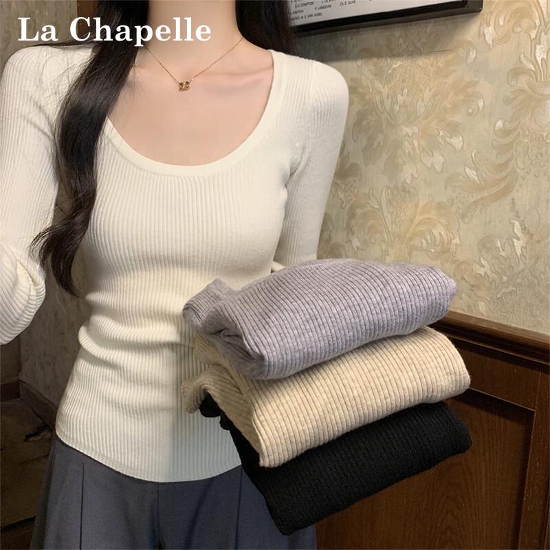 La Chapelle Women's Slim-Fit U-Neck Knit Sweater