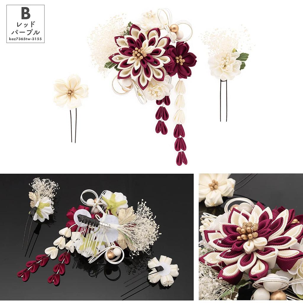 Hair Coming of Age Dried Tsumami 3 Piece Graduation Small Dangle A White [SOUBIEN] Ornament, Ceremony, Flowers, Crafts, Mizuhiki, Set, Furisode,