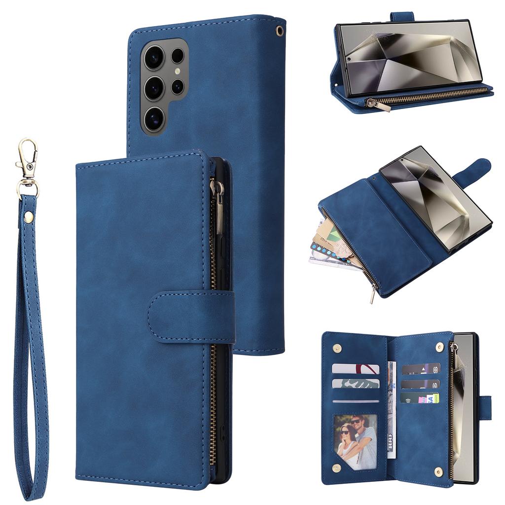 For Samsung Galaxy S25 Ultra Case Zipper Wallet Multiple Card Slots Leather Phone Cover