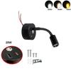 Type-C & USB Outlet LED Reading Lamp Flexible Gooseneck Wall Light  Indoor