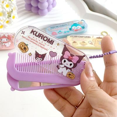 Милое зеркало Sanrio Hello Kitty складное с расческой Cinnamoroll Kuromi Melody Мини портативное зеркало для макияжа Подарки для детей