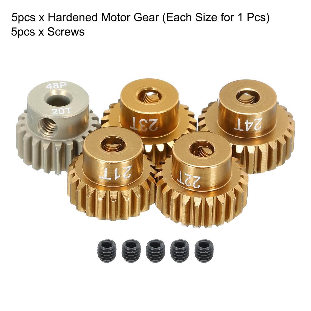 uxcell RC 48DP Hardened Aluminum Pinion Gears for 110112 RC Model Cars, 3.175mm Shaft, 20T21T22T23T24T, 5 Pieces