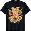 Cute Scottish Highland Cow Wearing Sunflower Bandana Heifer T-Shirt