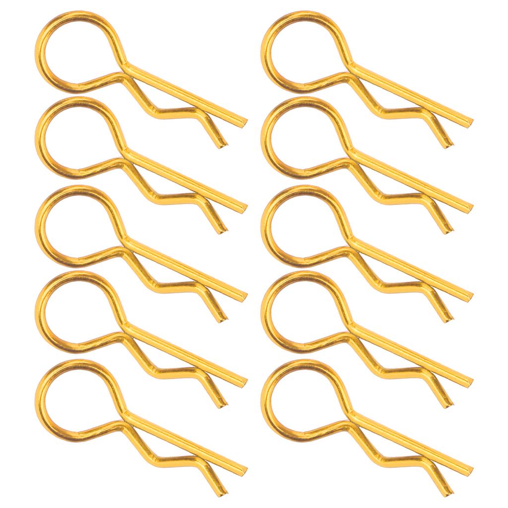 10Pcs RC Car Shell Clip RShape Metal Body Clips Pins for 1 5 1 6 1 8 1 10 RC Car(Gold )