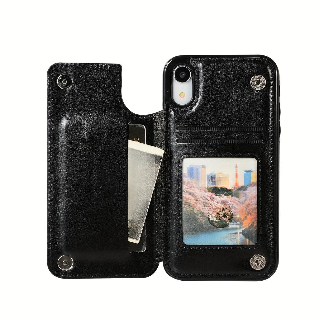 Чехол для телефона-кошелька с держателем для карт, чехол с подставкой для карт из искусственной кожи, двойной магнитной застежкой и прочным противоударным чехлом, для IPhone
