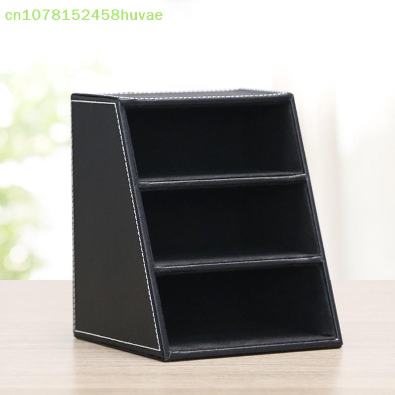 PU Leather Remote Control Holder Desktop Organizer Storage Box For TV Guide Mail Phone Office Sorting Lattice Cosmetic Pens Rack