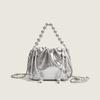 Sac seau plissé argenté d'été pour femme, nouveau sac bandoulière à chaîne en diamant, sac nuage de niche
