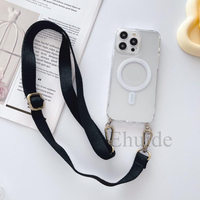 Strap Magnetic Case For Xiaomi Mi 14T 13T Redmi Note 14 Pro 13 POCO X6 M6 Pro Magsafe Shockproof Crossbody Lanyard Clear Cover