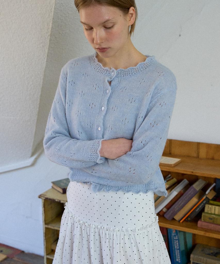 WIOE Scalloped Eyelet Cardigan_Skyblue