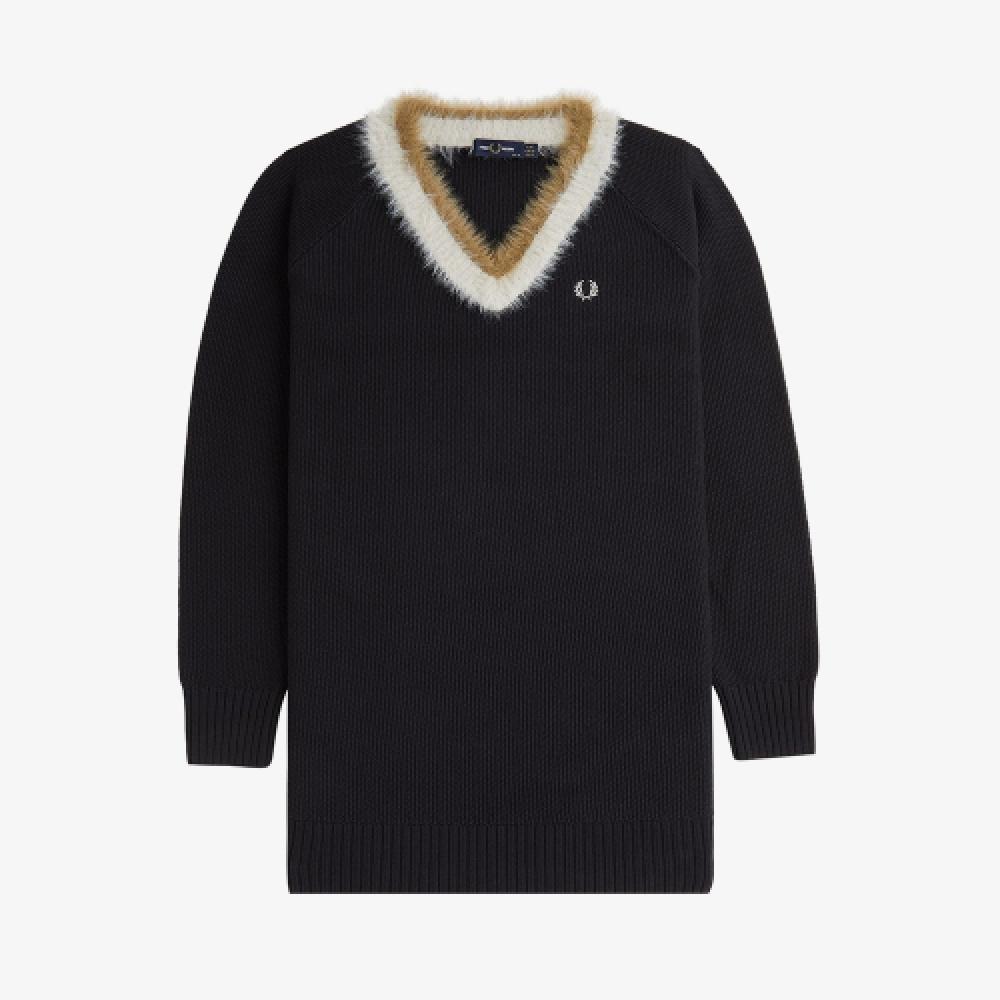Fred Perry [женская] Вязаное платье с фактурной отделкой, V-образный вырез   Черный Afpf2438166 102