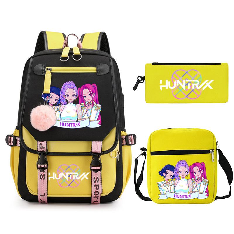 Kpop Trend Backpack Large Capacity Student School Bag Three-Piece Pencil Case Casual Shoulder Bag