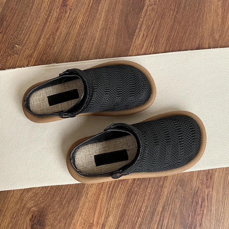 Летние женские сандалии Модные сандалии-полушлепанцы BaoTou Сетчатые дышащие полые сандалии для женщин Повседневные плоские сандалии для ходьбы Льняные сандалии