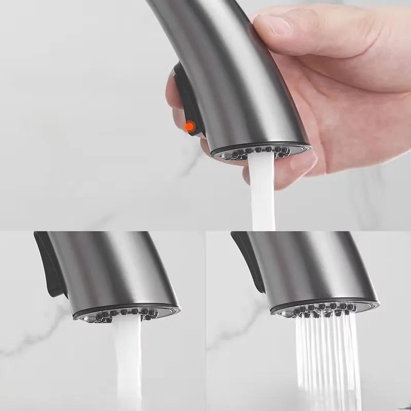 Смеситель для кухонной мойки пистолет серый скрытый выдвижной кран для горячей и холодной воды из латуни, нержавеющая сталь