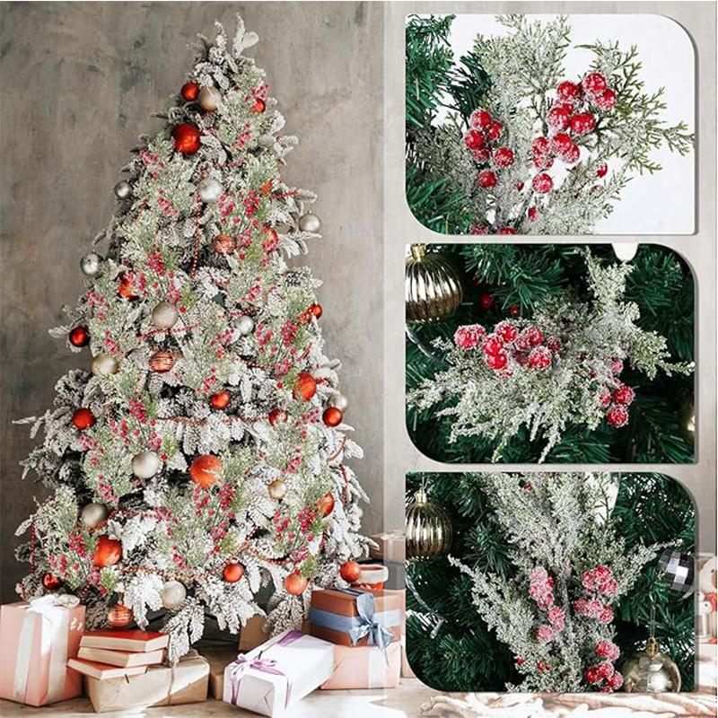 49cm Pine Needle Christmas Tree Hanging Ornament Artificial Red Berry Branch Plant Wreath Accessories for Home New Year Decor