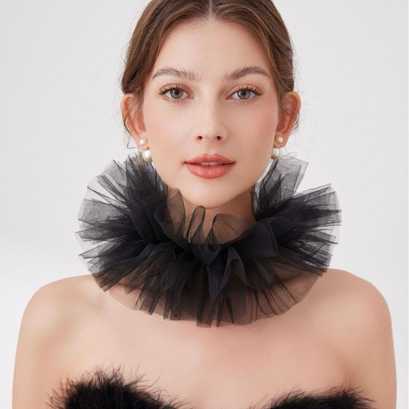 Tulle Ruffled Neck Mesh Collar Layered Ruff Collar Scarf For Costume Party Decor Adults Neckwear Cosplay Props
