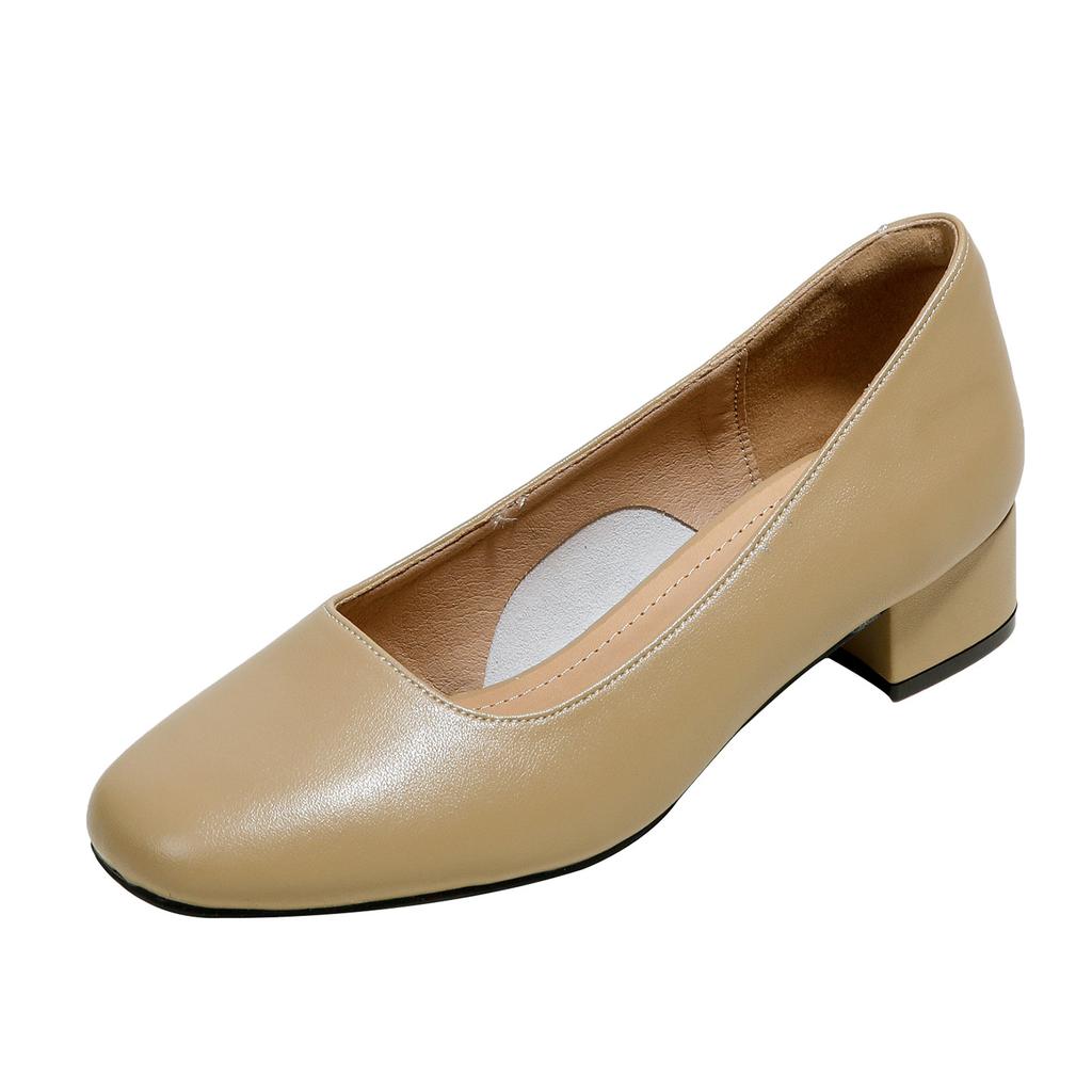 Кожаная версия толстый каблук не устают ноги для поездок на работу квадратный носок туфли женские весна и осень легкий вырез с юбкой низкий каблук средний каблук wo