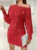 2024 Spring/Summer Women's One-Shoulder Sequin Midi Dress with Long Sleeves
