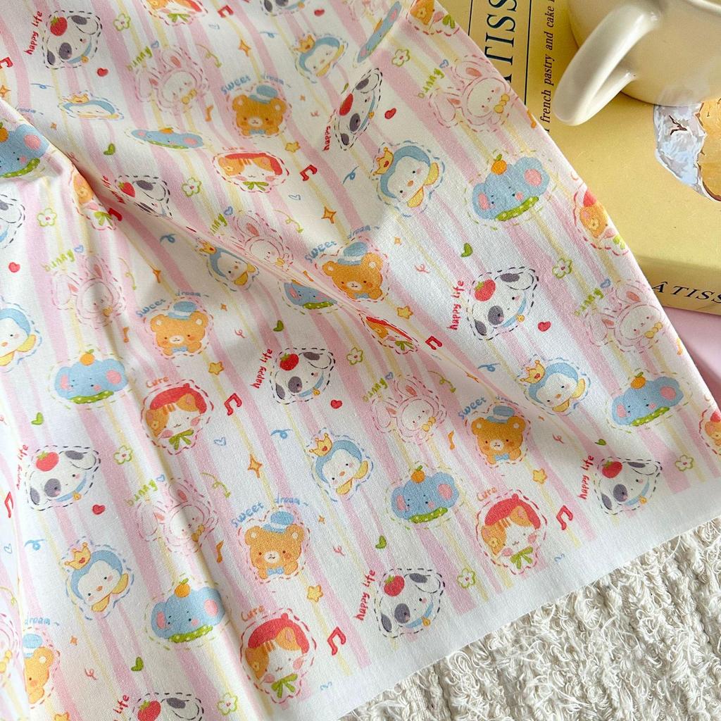 100% Cotton Digital Print Korean Style Cartoon Animal & Floral Fabric for Women's Clothing, Children's Wear, Family Outfits, Homewear & DIY Projects