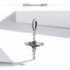 S925 Sterling Silver Rose Cross Pendant Bracelet with European & American Style Flower Beads