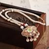 Flower Longevity Lock Pendant Chain Choker Ruyi Pearl Choker Luxury Vintage Hanfu Necklace  Party