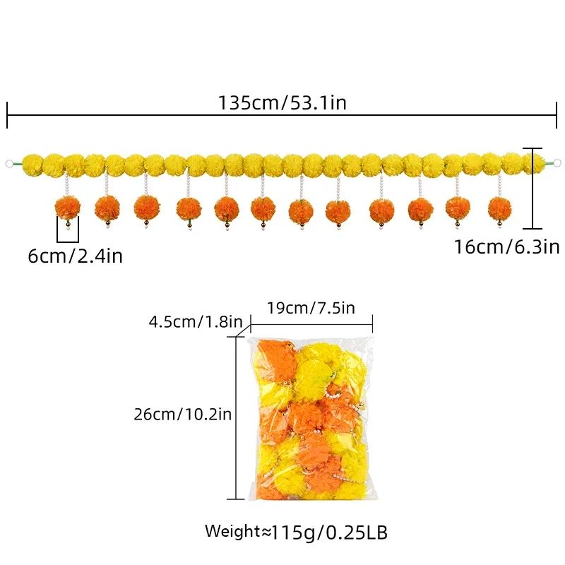 Artificial Marigold Flower Garland Plastic Wreath for Diwali Festival Mexican Day of The Dead Christmas Party Home Decoration
