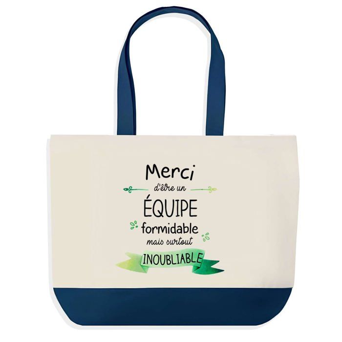 Tote bag - PLANETEE - Design Graphique - Fond bleu - Message "Merci Équipe Inoubliable" - Coton 40x45 cm