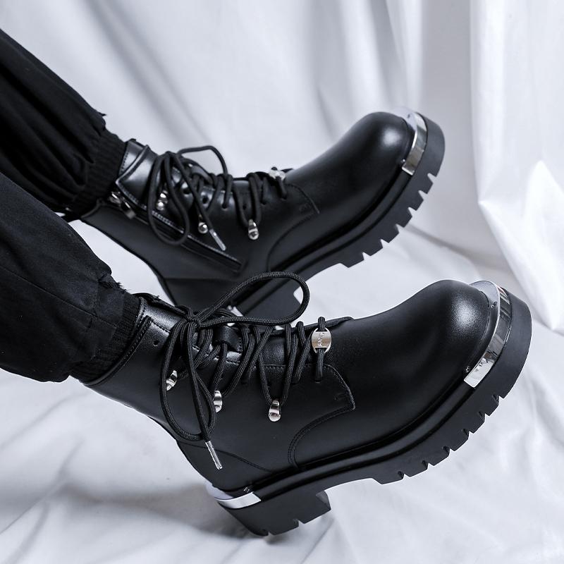 Модные повседневные мужские ботинки на толстой подошве Модные ретро британские ботинки для мотоциклистов Повседневные офисные вечерние молодежные взрослые черные туфли