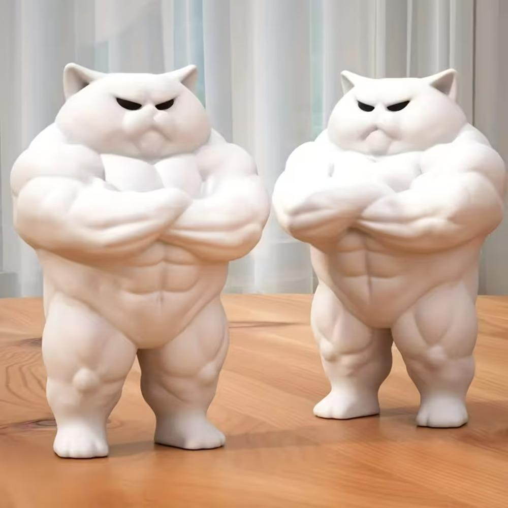 Забавные 3D-печатные статуэтки Мускулистого Кота - Милые и Игривые Украшения Мускулистого Кота для Любителей Кошек и Фитнес-Энтузиастов