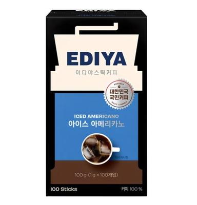 EDIYA Айс Американо Растворимый Кофе – 100 Стиков | Корейский Айс Блэк Кофе | Стиль Колд Брю
