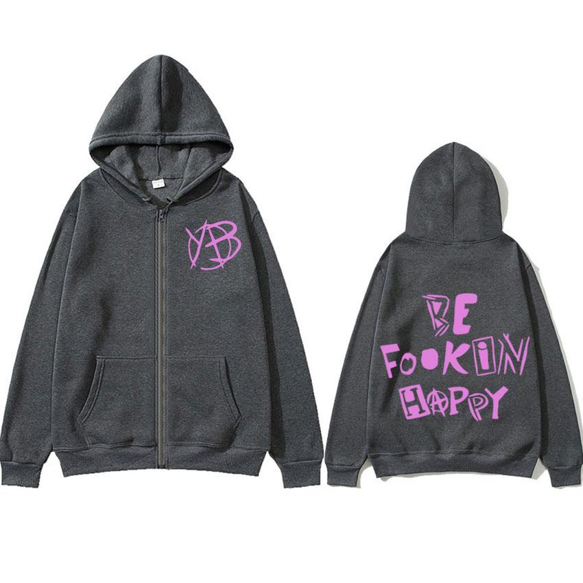 Рок-певец Yungblud Будь чертовски счастлив Толстовки на молнии Мужская одежда Хипстерская Оверсайз Толстовка на молнии Эстетичная Толстовка Уютная Куртка Пальто