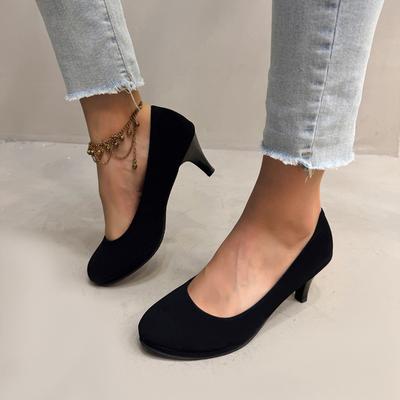 Модные туфли на высоком каблуке в корейском стиле с круглым носком из однотонного бархата для профессиональной работы для женщин Весна Осень Новое поступление