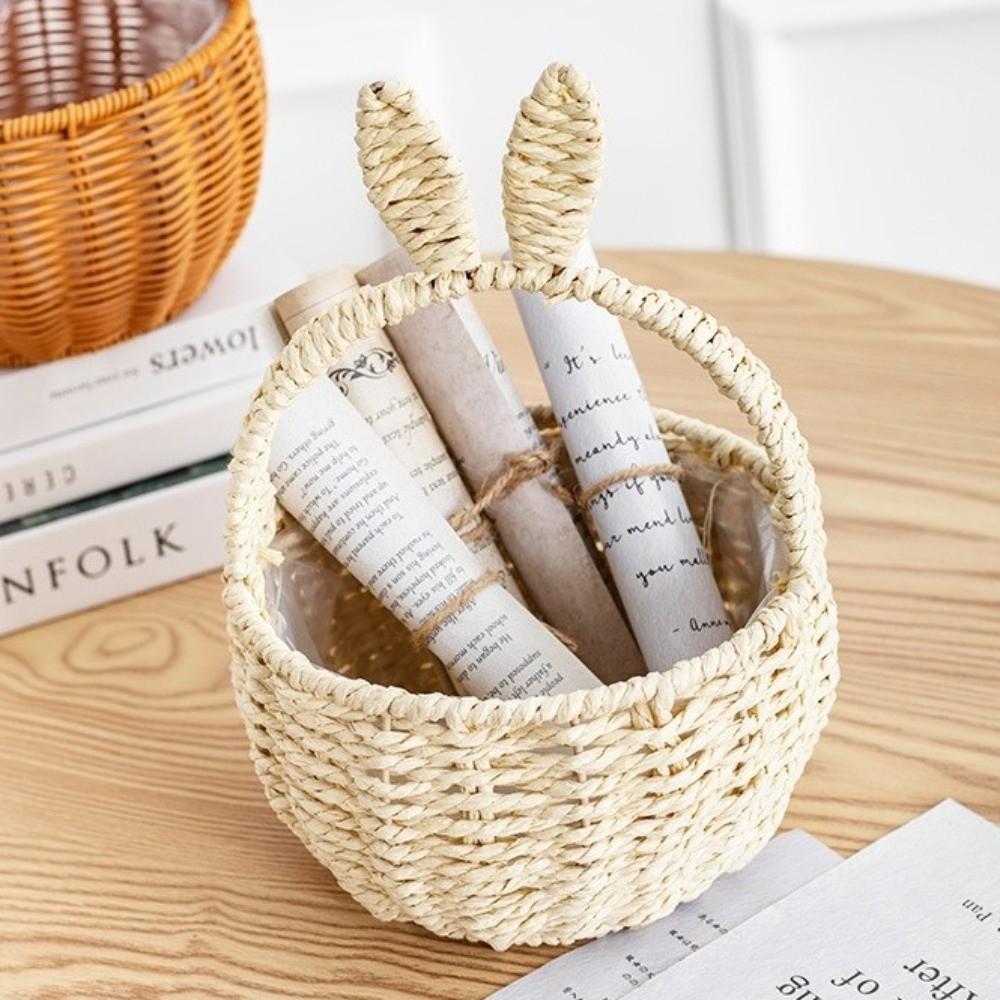 Cartoon Rabbit Ear Storage Basket Multifunctional Hand Woven Basket Easter Festival Gift
