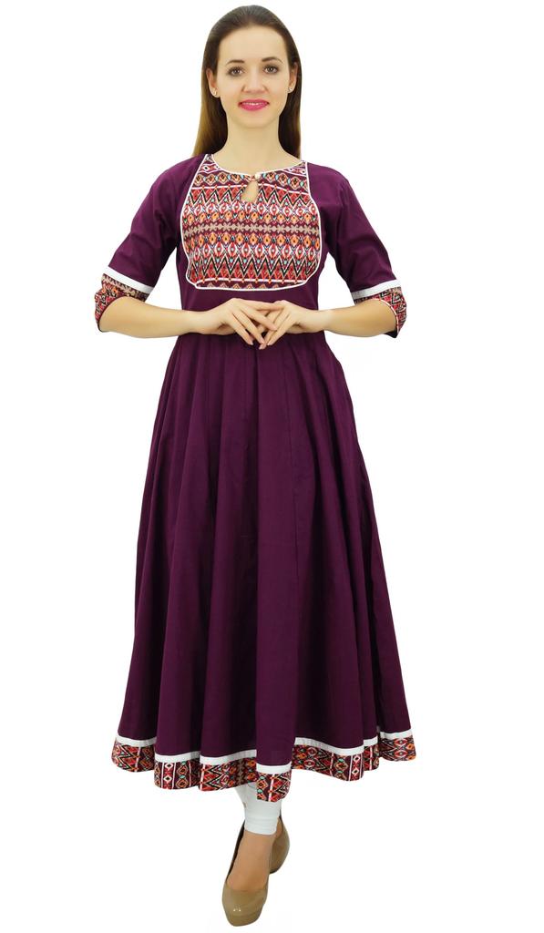 Phagun Женское дизайнерское однотонное хлопковое платье в этническом индийском стиле Анаркали Курта – 10