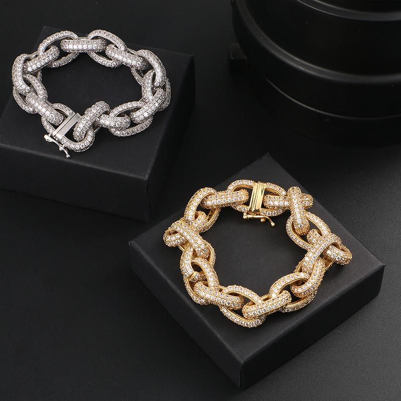 WS 20CM Unisex Hip Hop O-Shape 18K Gold Plated Thick Cuban Chain Link Tibetan Silver Brass Copper Zircon Trendy Party Bracelet
