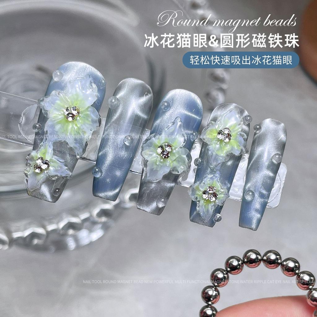 Круглые магнитные бусины для дизайна ногтей, ледяной цветок, кошачий глаз, сильный магнит, рябь на воде, магнит для маникюрных салонов