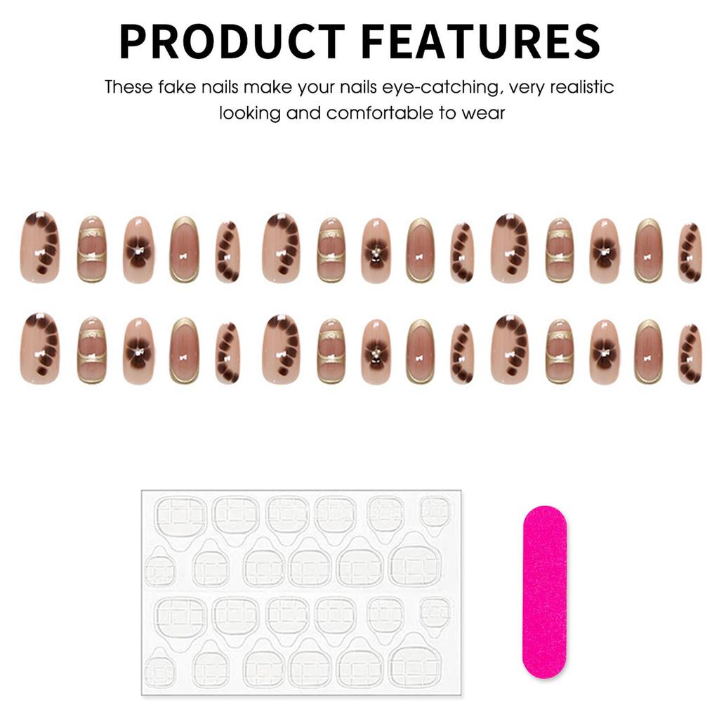 3D Retro Gold Foil Flower Design False Nails with Removable Feature for Party Wedding Daily Use