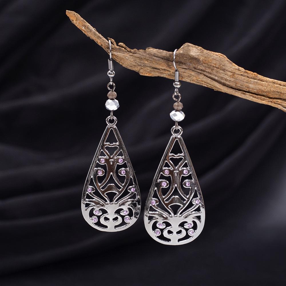 Ретро Серьги-капли с цветочным узором из страз для женщин - Полые Рождественские украшения