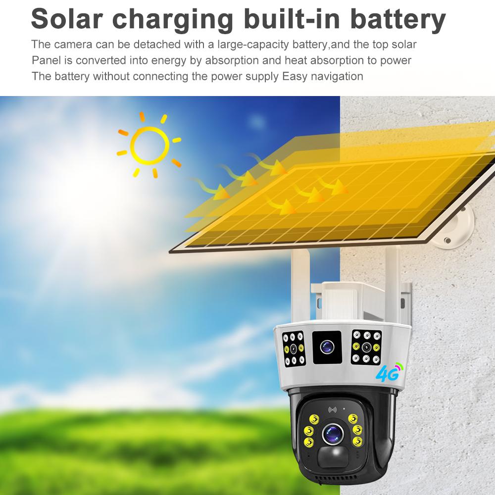 Triple-Screen Solar-Powered Surveillance Camera: 360° Outdoor Day-Night Full-Color Remote Wireless 4G/Wifi Camera Three-screen Surveillance