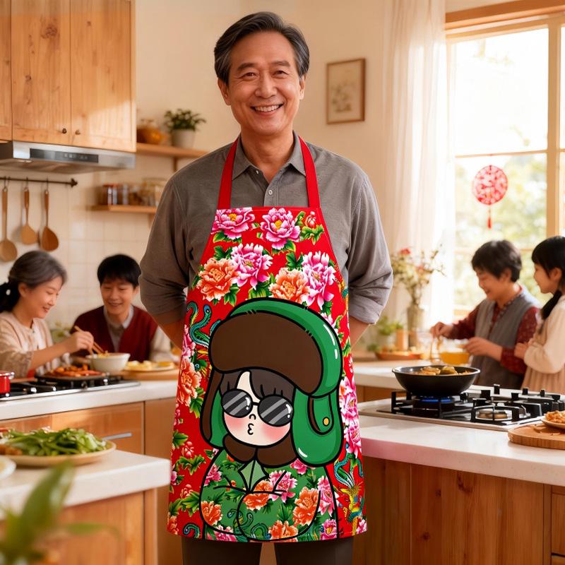 Красный Праздничный Цветочный Безрукавный Кухонный Фартук для Родителей и Детей