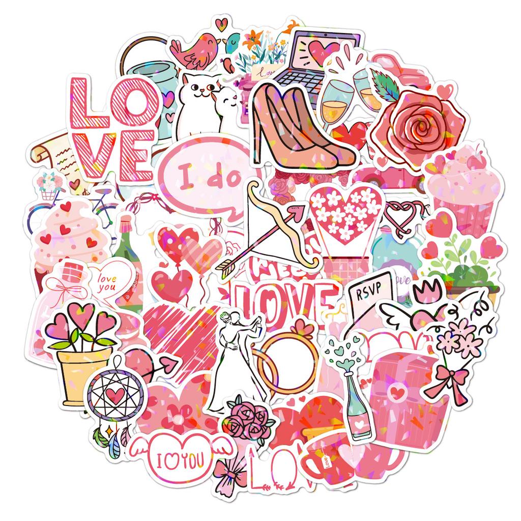 Holographic Love Stickers Self Adhesive Waterproof for Laptop Phone Case Journaling Valentine Gift Wedding Favor Wholesale