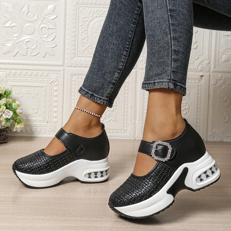 Женские туфли-слипоны большого размера на платформе с отделкой стразами, новинка осени, европейско-американский стиль, туфли-клинья с ремешком и пряжкой