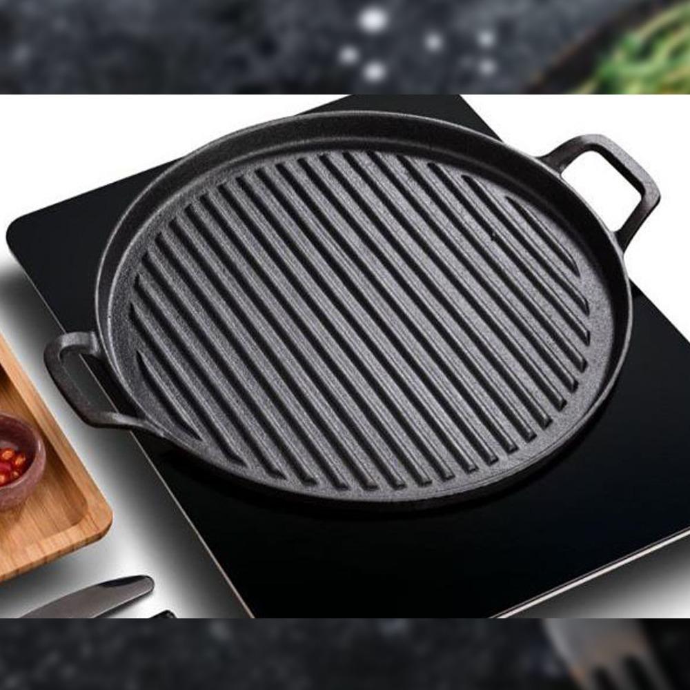 Ribbed Surface Grill Pan Round Flat Bottom Barbecue Pan Thickened Stovetop Griddle Barbecue Steak
