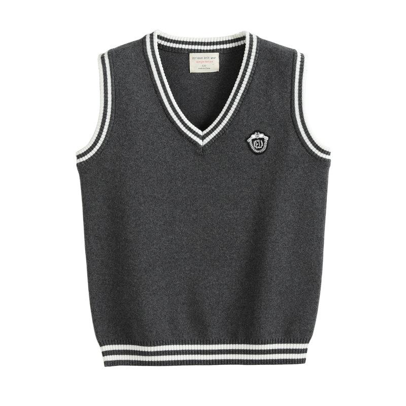V-neck Contrast Wool Vest Boys Knitted Vest Sweater Girls School Uniform Kindergarten Uniform