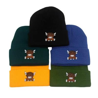 Осенне-зимний пуловер, теплая шапка, вязаная шапка с вышивкой шотландского высокогорного скота, нейтральная термовязаная шапка