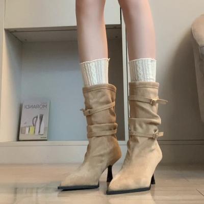 Темпераментная версия~ остроносые темпераментные ретро плиссированные ботфорты на тонком каблуке ковбойские сапоги на высоком каблуке короткие сапоги женские тонкие сапоги