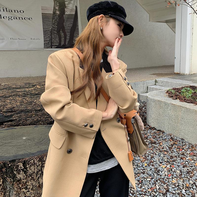 Ins Korean Casual Style Loose Slim Commuting Contrast Small Suit Jacket Women's Spring and Autumn Khaki Suit