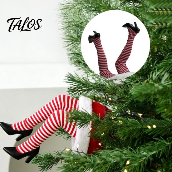 Christmas Tree Swinging Santa Legs Leg Ornament, Electric Hanging for Tree, Funny Photo Props Fluffy Topper with Clip, Holiday Party Decoration
